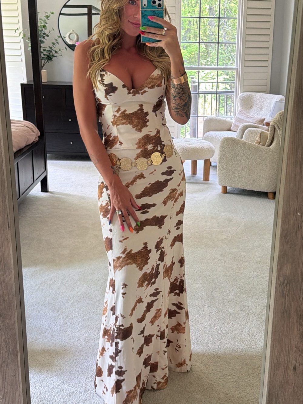 White and Brown Cowprint Maxi Set - Women